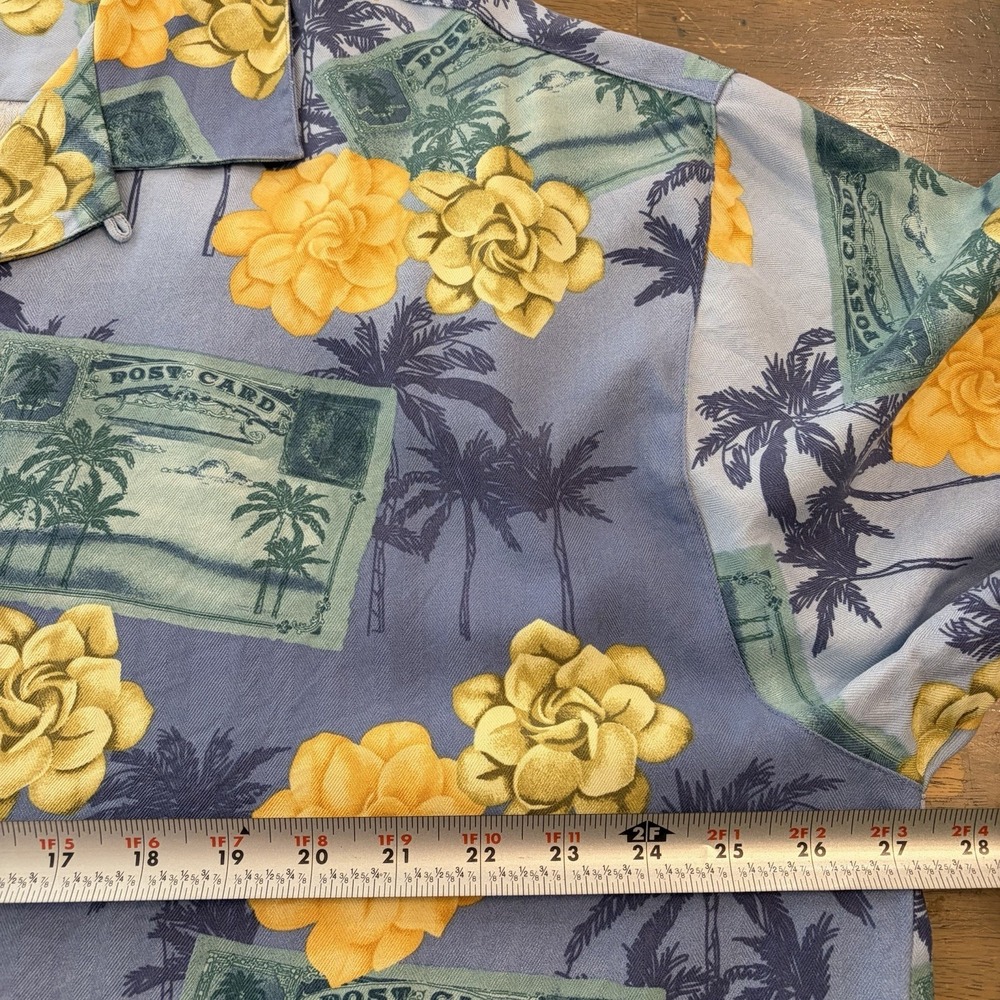 Tommy Bahama Mens XXL Shirt Blue Hawaiian Tropical Silk Floral Camp Postcard - Picture 5 of 7